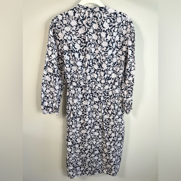 Barely worn - JCrew navy/white/pink midi dress, size 0 - Picture 3 of 3